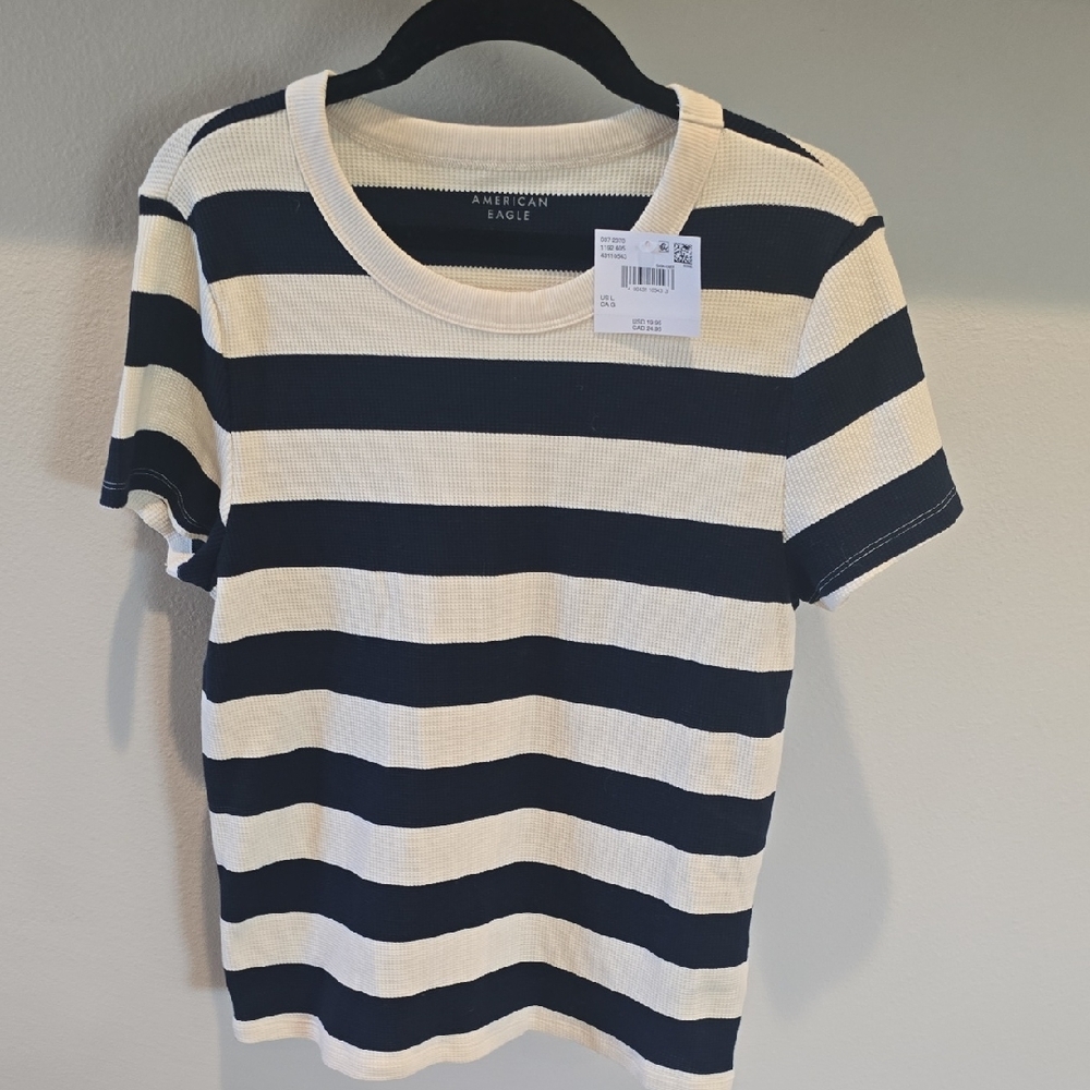 American Eagle Outfitters Navy and Cream Striped Top